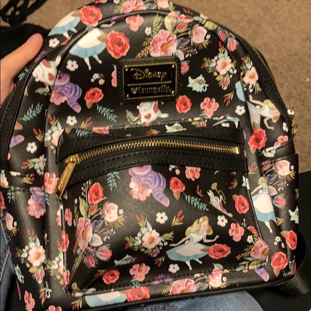 Loungefly Alice in Wonderland Floral Mini Backpack - Black